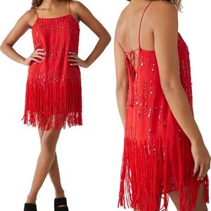 FREE PEOPLE CRYSTAL CLEAR MINI DRESS IN FIERY RED